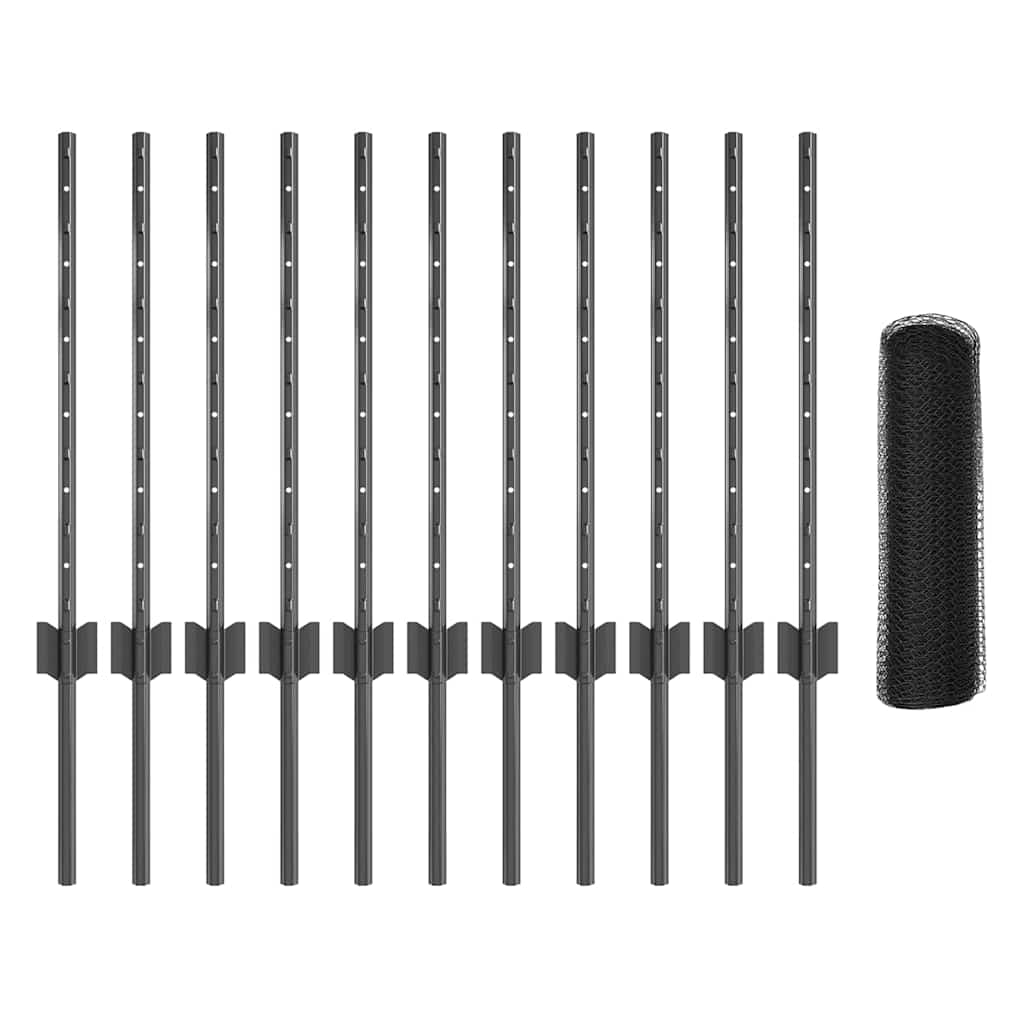 vidaXL Zaun mit Pfosten Grau 0,6 x 25 m Stahl und PVC