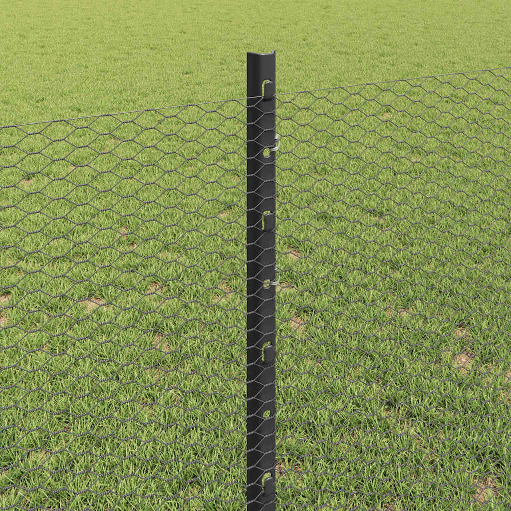 vidaXL Zaun mit Pfosten Grau 0,8 x 25 m Stahl