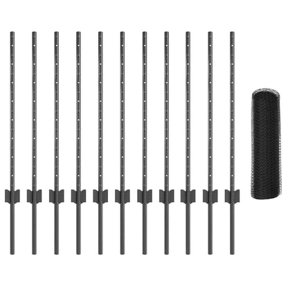 vidaXL Zaun mit Pfosten Grau 0,8 x 25 m Stahl