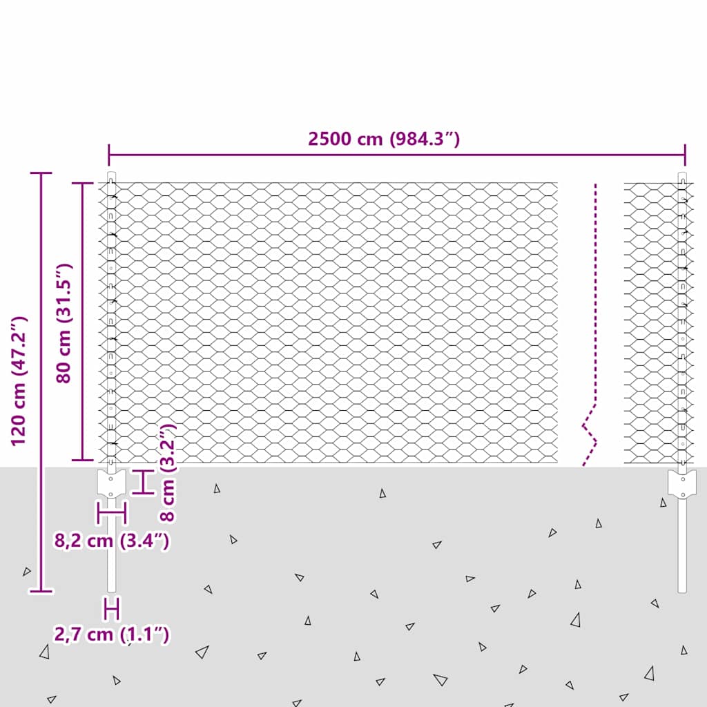 vidaXL Zaun mit Pfosten Grau 0,8 x 25 m Stahl