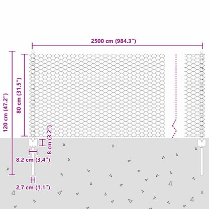 vidaXL Zaun mit Pfosten Grau 0,8 x 25 m Stahl