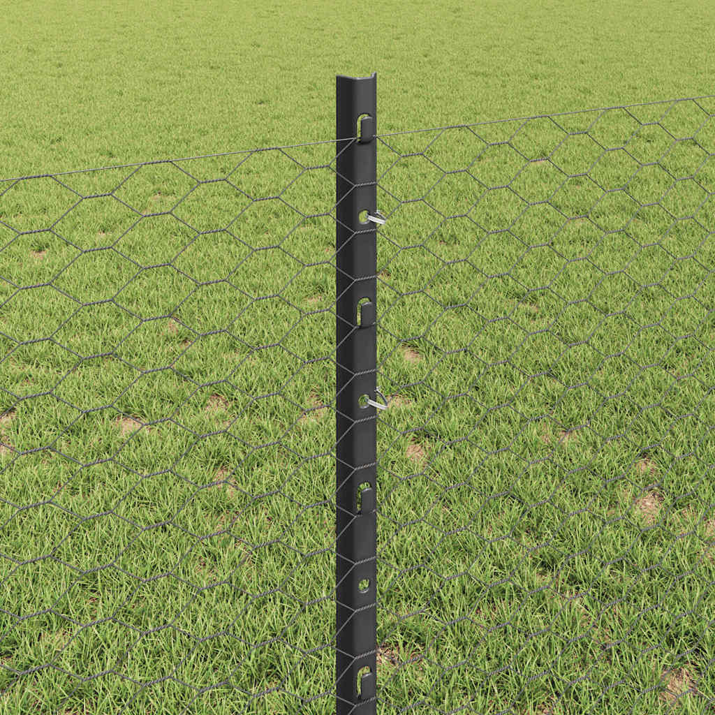 vidaXL Zaun mit Pfosten Grau 0,8 x 25 m Stahl