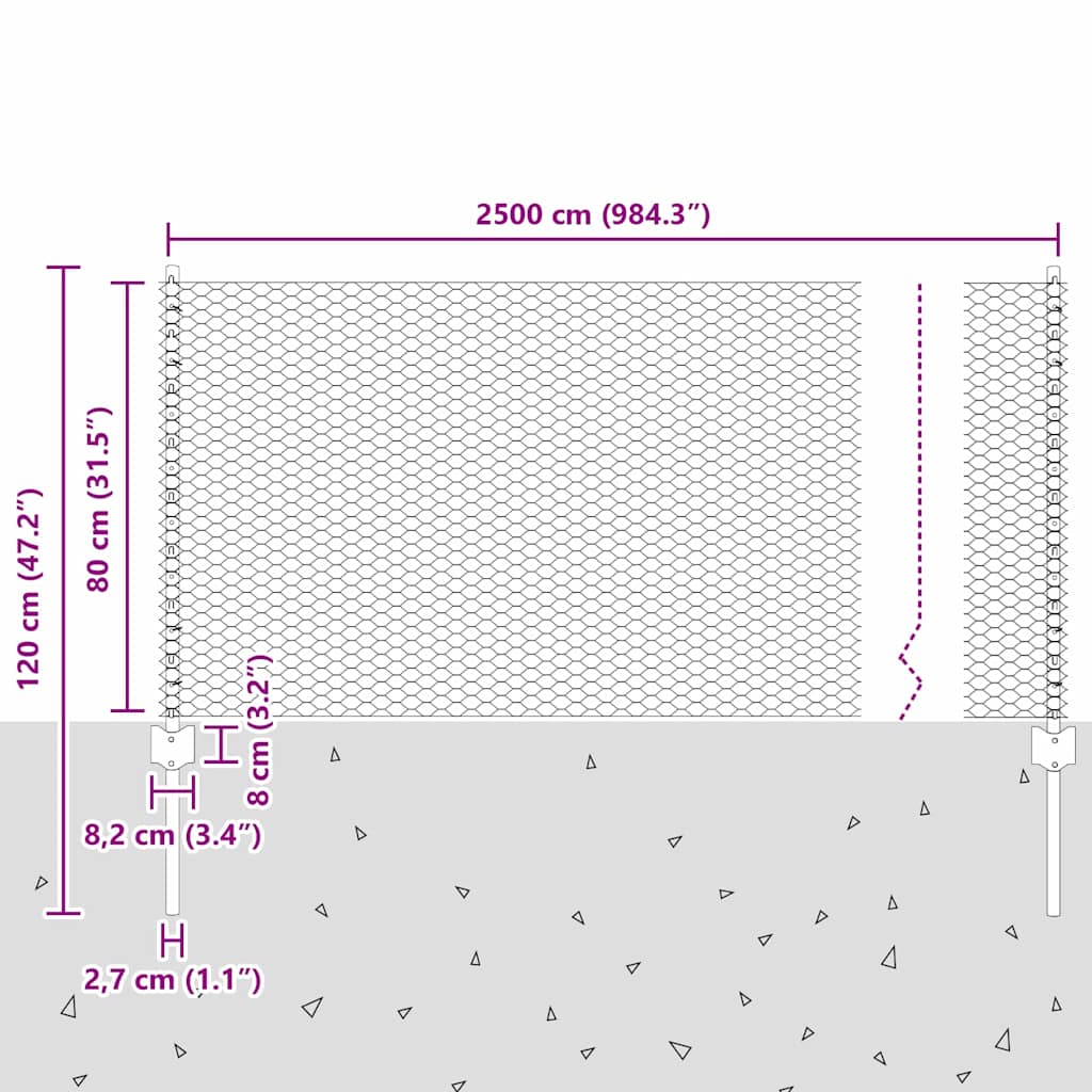 vidaXL Zaun mit Pfosten Grau 0,8 x 25 m Stahl