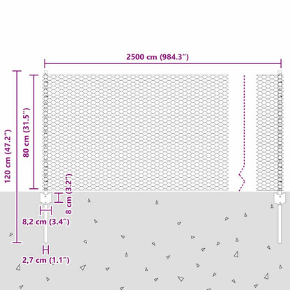 vidaXL Zaun mit Pfosten Grau 0,8 x 25 m Stahl