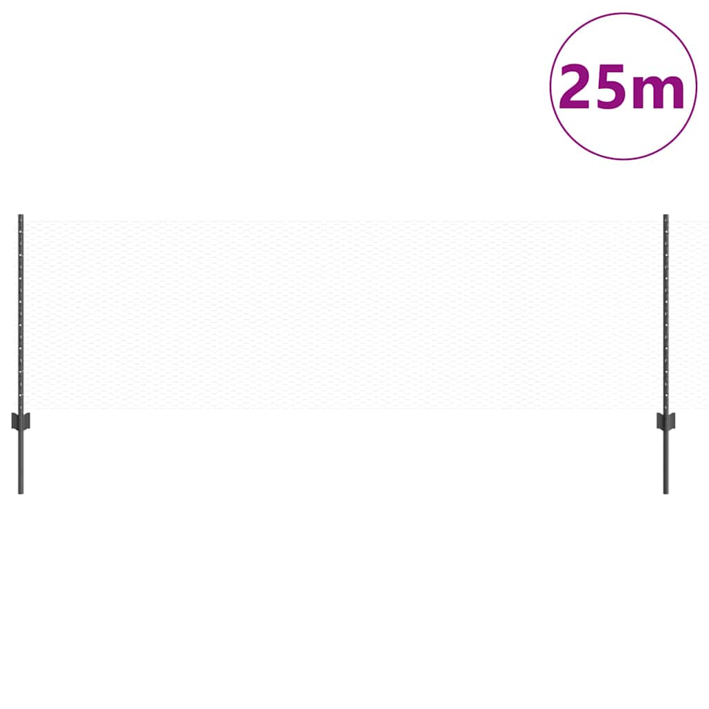 vidaXL Zaun mit Pfosten Grau 0,8 x 25 m Stahl