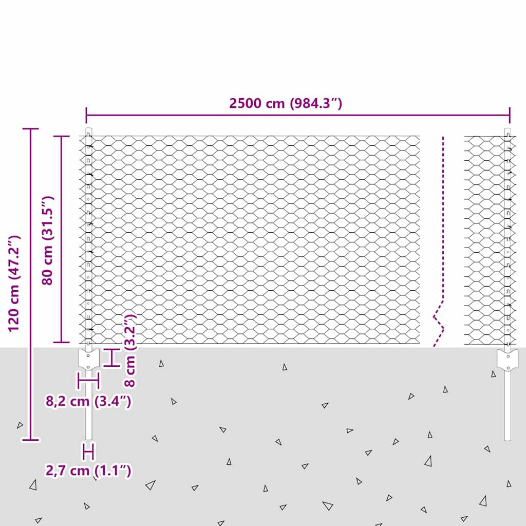 vidaXL Zaun mit Pfosten Grau 0,8 x 25 m Stahl