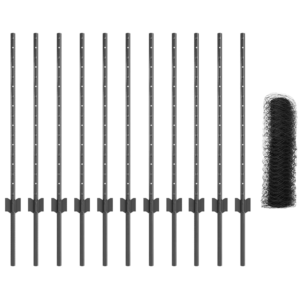 vidaXL Zaun mit Pfosten Grau 0,8 x 25 m Stahl