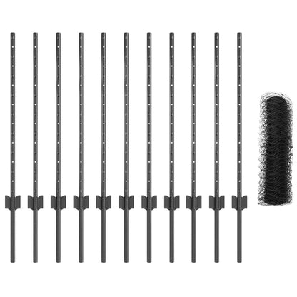 vidaXL Zaun mit Pfosten Grau 0,8 x 25 m Stahl