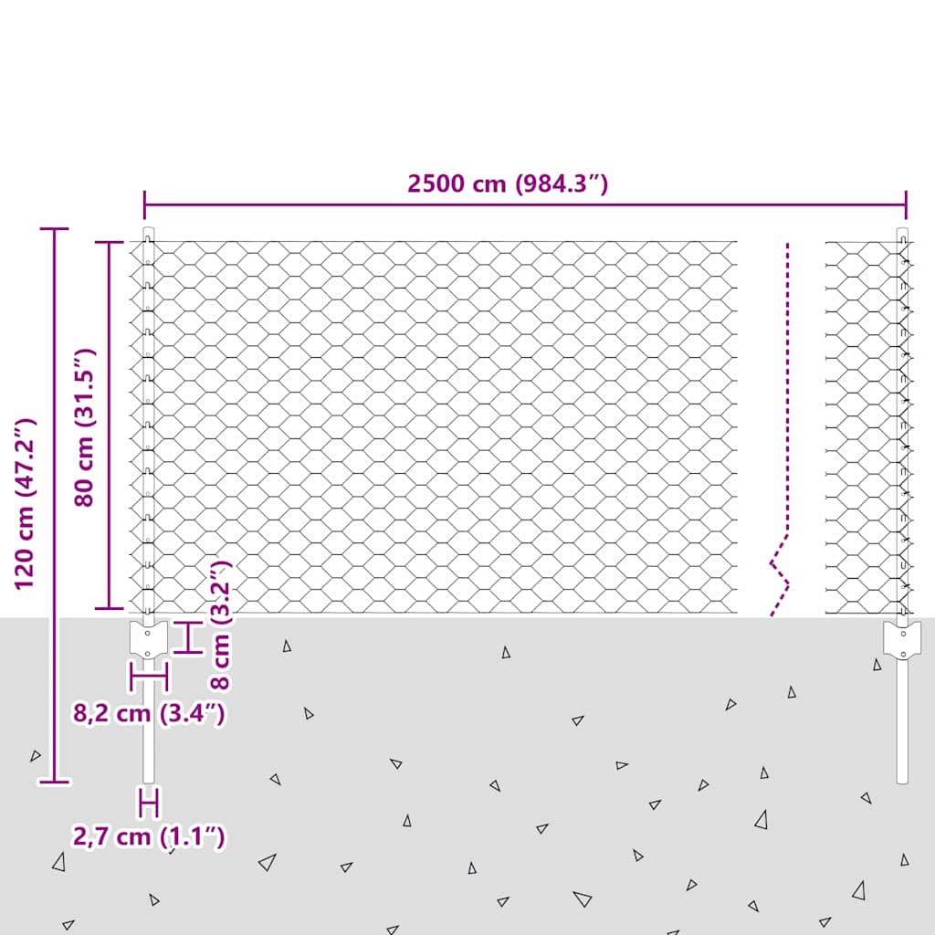 vidaXL Zaun mit Pfosten Grau 0,8 x 25 m Stahl