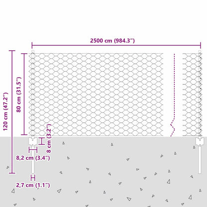 vidaXL Zaun mit Pfosten Grau 0,8 x 25 m Stahl