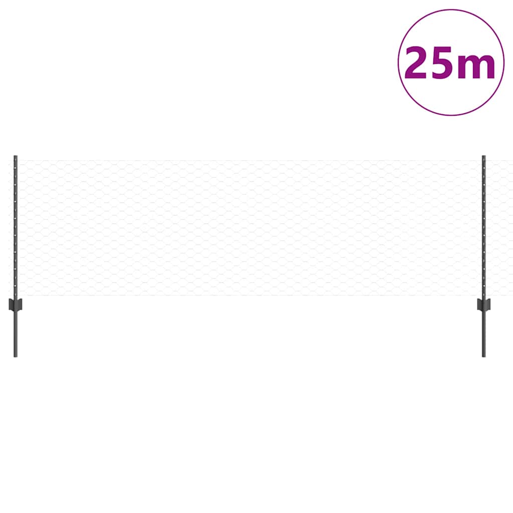 vidaXL Zaun mit Pfosten Grau 0,8 x 25 m Stahl