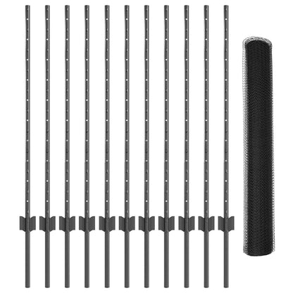vidaXL Clôture avec poteaux gris 1 x 25 m acier
