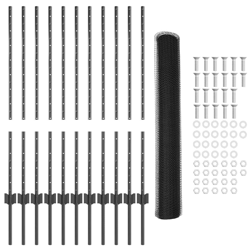 vidaXL Zaun mit Pfosten Grau 1 x 25 m Stahl