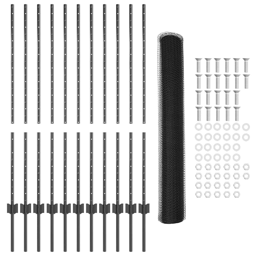 vidaXL Zaun mit Pfosten Grau 1,2 x 25 m Stahl