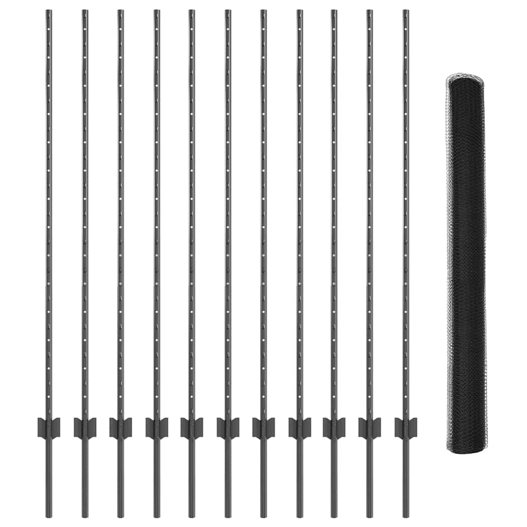 vidaXL Zaun mit Pfosten Grau 1,4 x 25 m Stahl