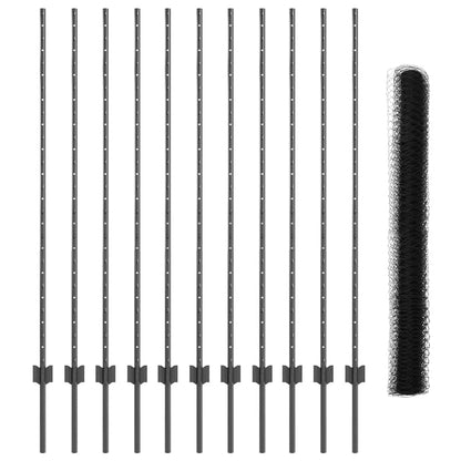 vidaXL Zaun mit Pfosten Grau 1,4 x 25 m Stahl