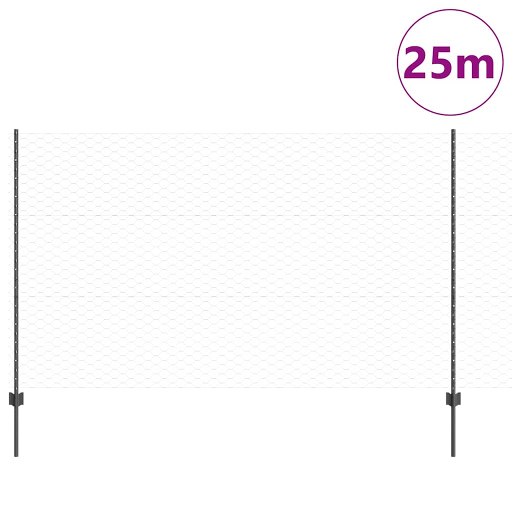 vidaXL Zaun mit Pfosten Grau 1,4 x 25 m Stahl
