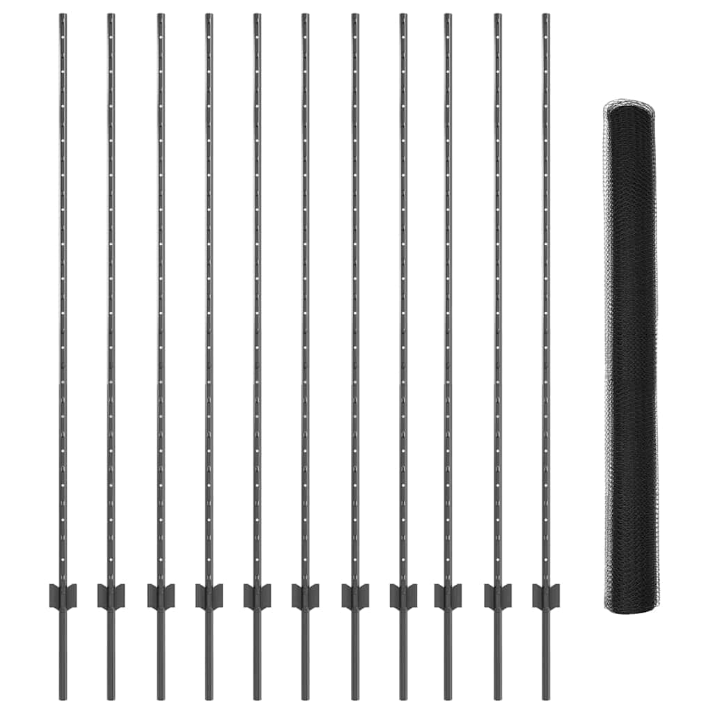 vidaXL Zaun mit Pfosten Grau 1.6 x 25 m Stahl und PVC