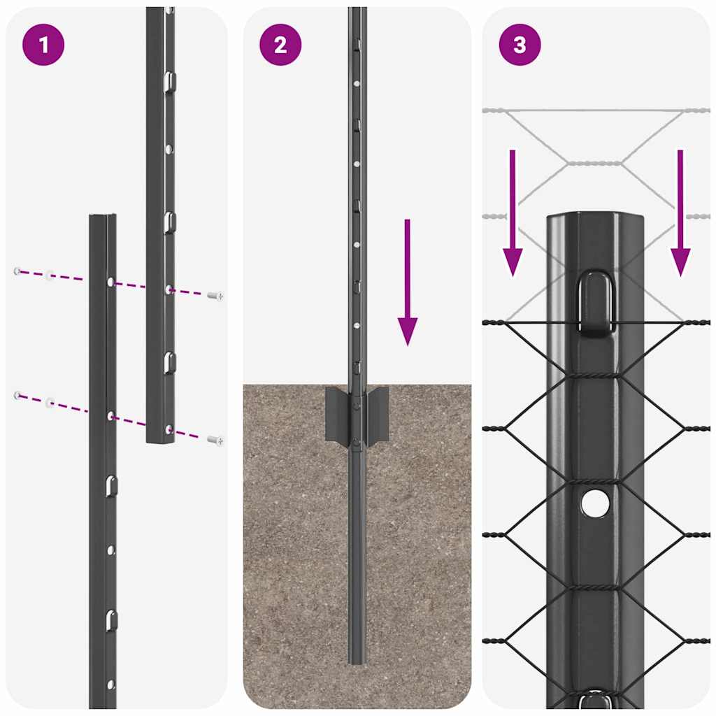 vidaXL Zaun mit Pfosten Grau 1.6 x 25 m Stahl und PVC