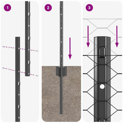 vidaXL Zaun mit Pfosten Grau 1.6 x 25 m Stahl und PVC