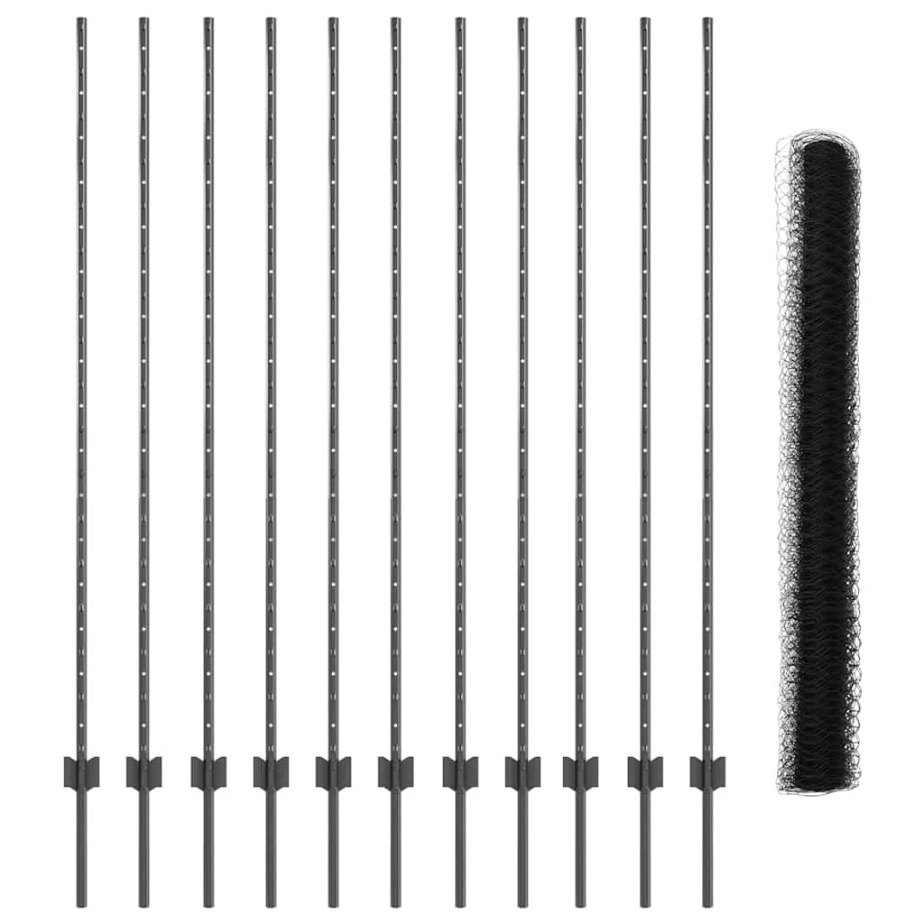 vidaXL Zaun mit Pfosten Grau 1.6 x 25 m Stahl und PVC