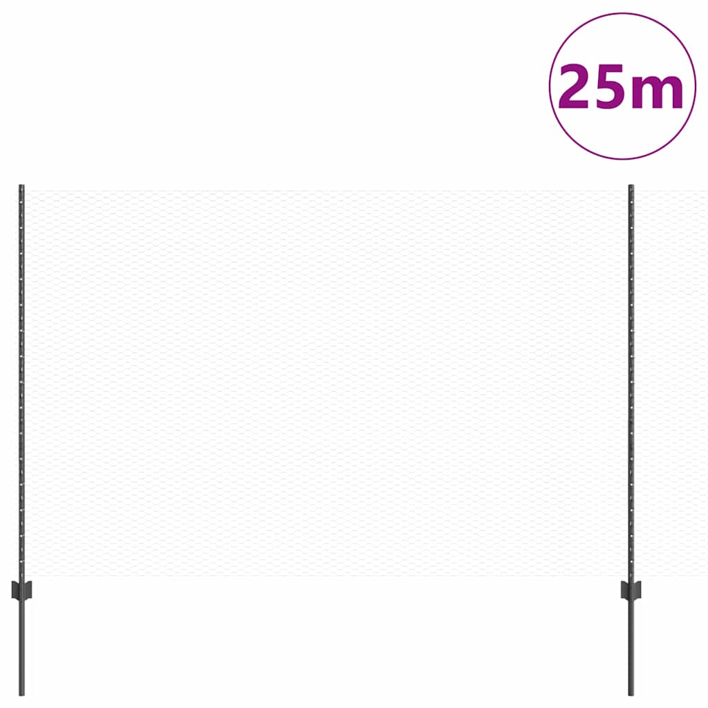 vidaXL Zaun mit Pfosten Grau 1.6 x 25 m Stahl und PVC