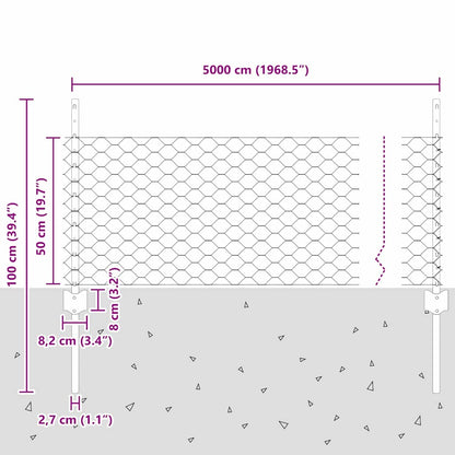 vidaXL Zaun mit Pfosten Grau 0,5 x 50 m Stahl und PVC