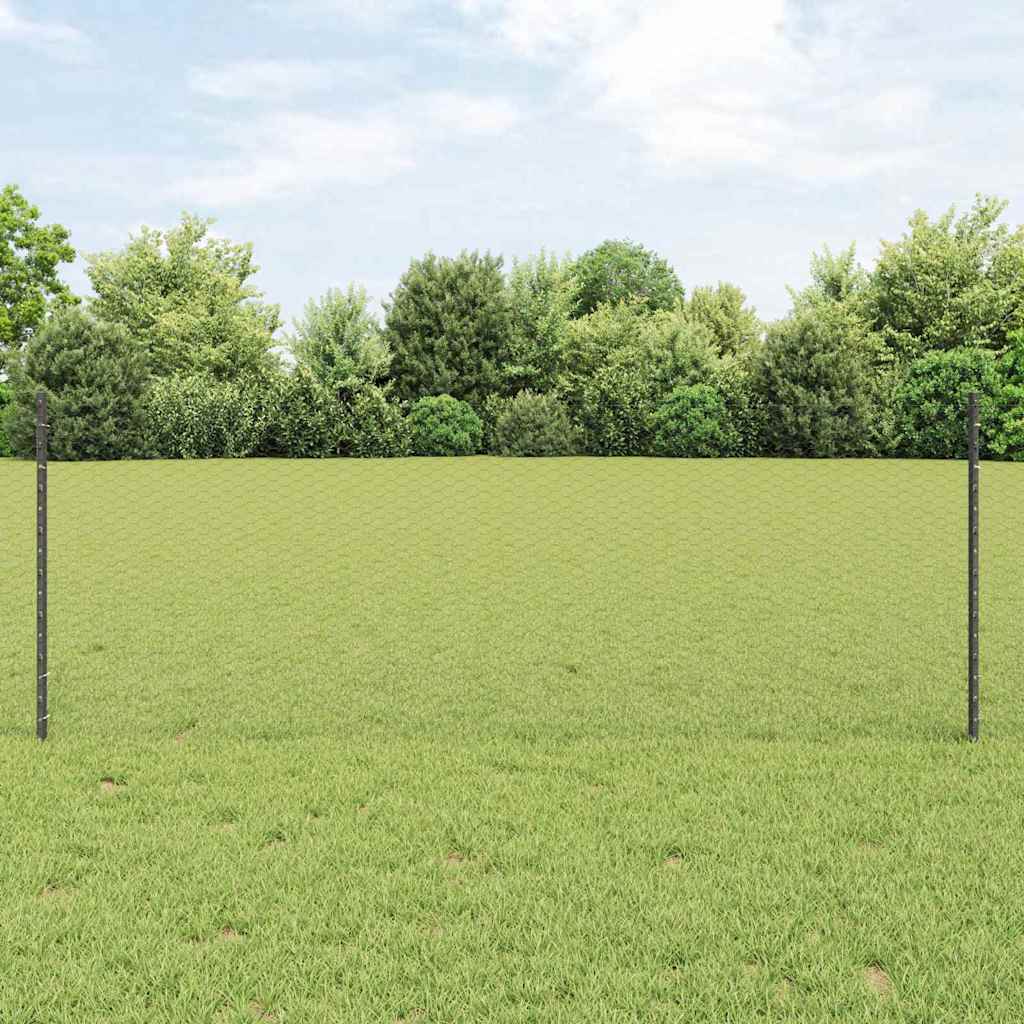 vidaXL Zaun mit Pfosten Grau 0,8 x 50 m Stahl und PVC