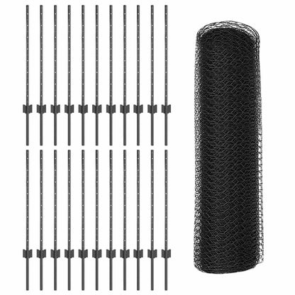 vidaXL Zaun mit Pfosten Grau 0,8 x 50 m Stahl und PVC