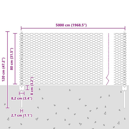 vidaXL Zaun mit Pfosten Grau 0,8 x 50 m Stahl und PVC