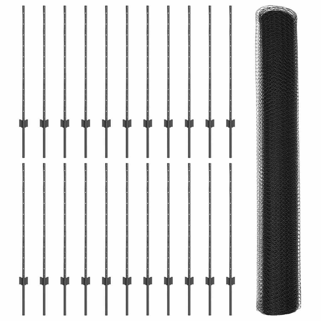 vidaXL Zaun mit Pfosten Grau 1 x 50 m Stahl und PVC
