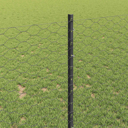 Zaun mit Pfosten Grau 1 x 50 m Stahl und PVC