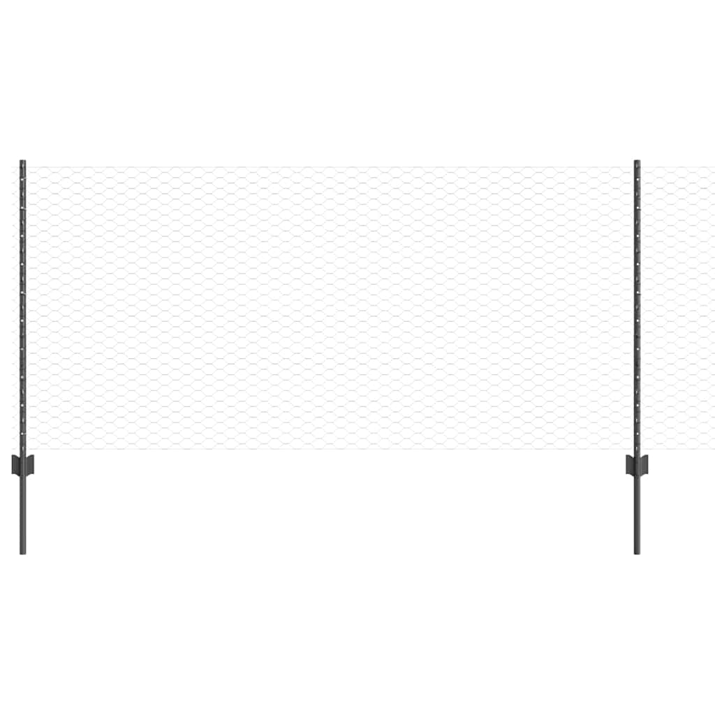 Zaun mit Pfosten Grau 1 x 50 m Stahl und PVC