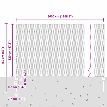 vidaXL Zaun mit Pfosten Grau 1,2 x 50 m Stahl und PVC