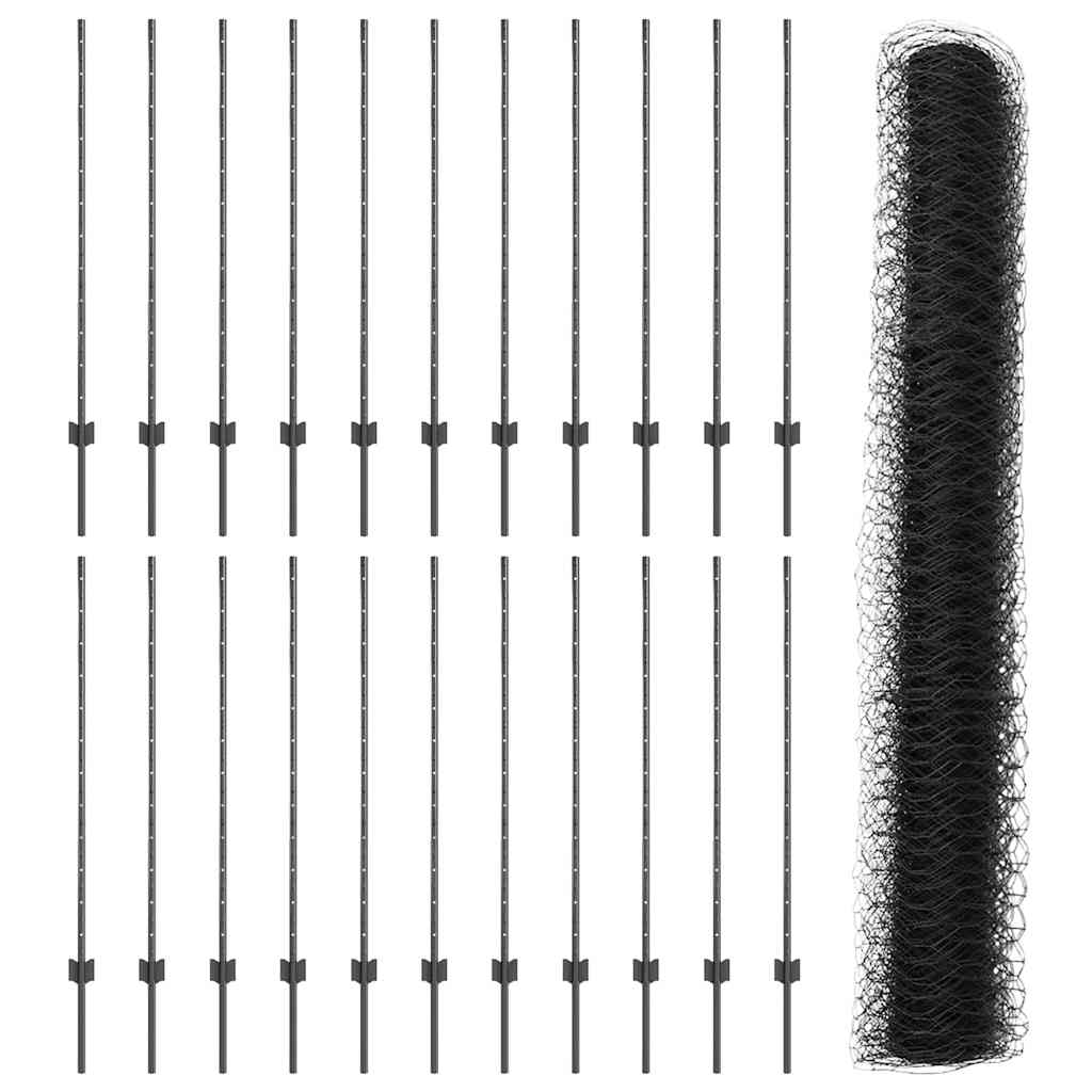 vidaXL Zaun mit Pfosten Grau 1,2 x 50 m Stahl und PVC