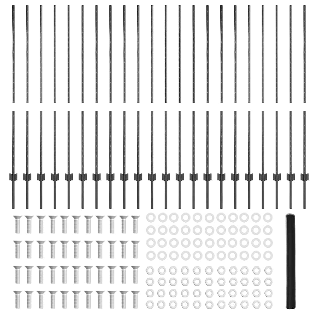 Zaun mit Pfosten Grau 1,4 x 50 m Stahl und PVC