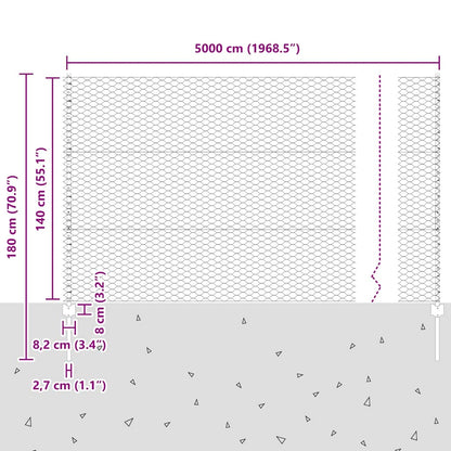 vidaXL Zaun mit Pfosten Grau 1,4 x 50 m Stahl und PVC