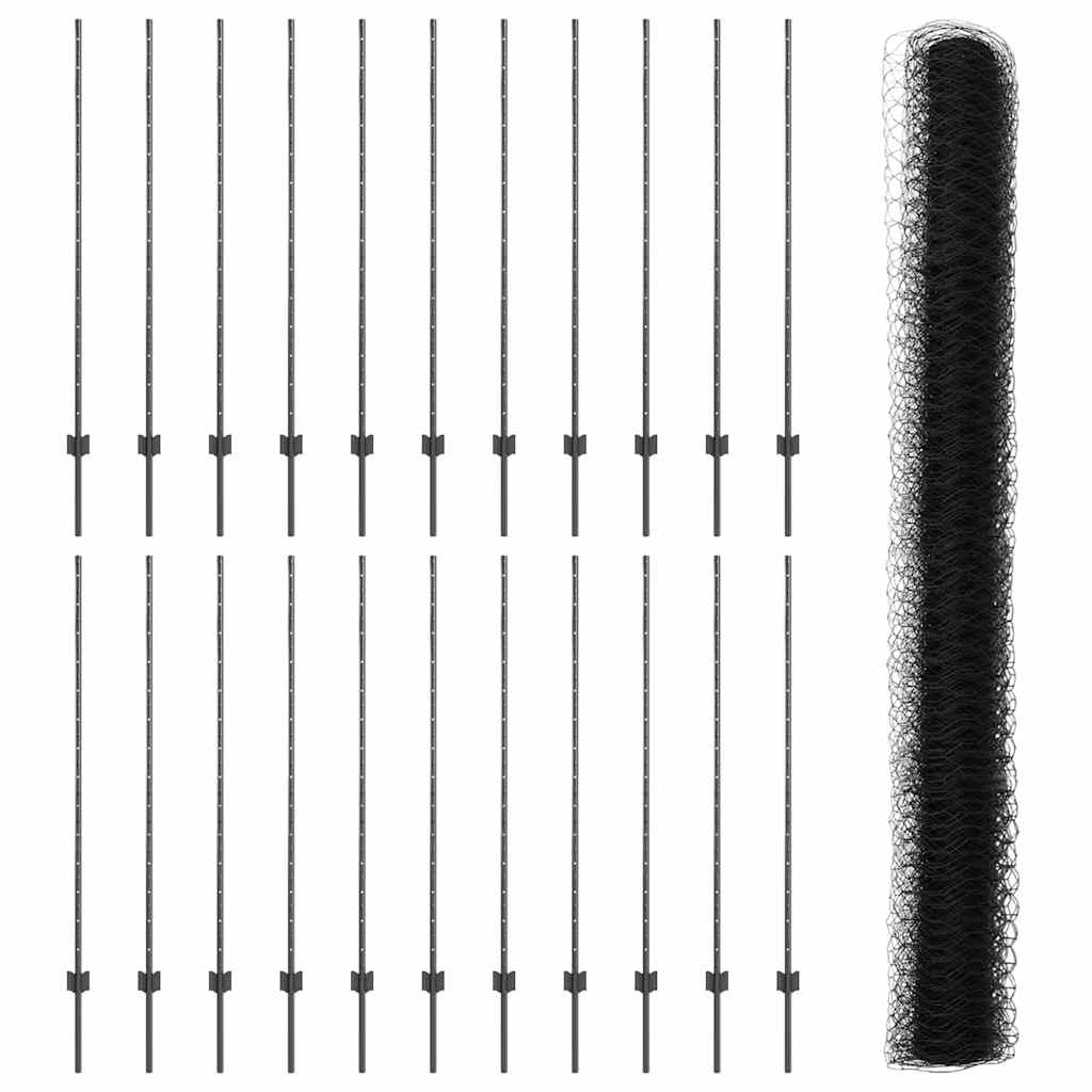 Zaun mit Pfosten Grau 1,4 x 50 m Stahl und PVC