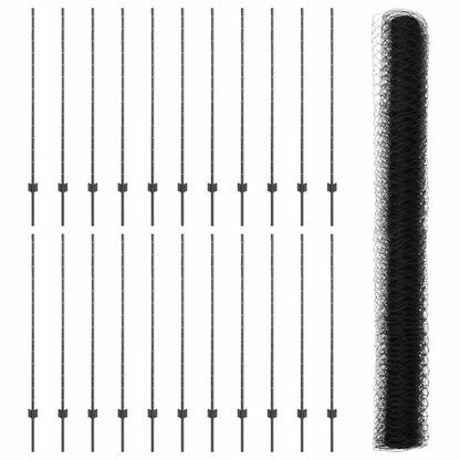 Zaun mit Pfosten Grau 1,4 x 50 m Stahl und PVC