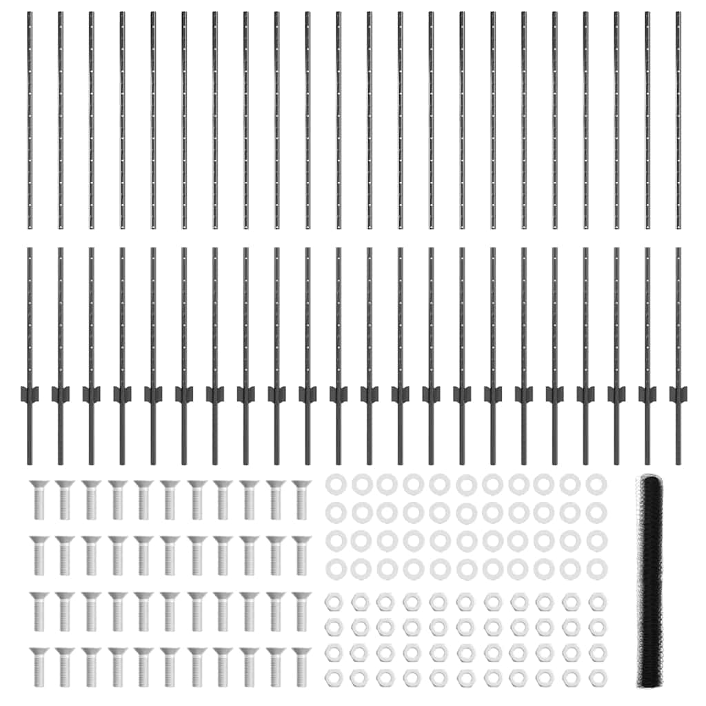 Zaun mit Pfosten Grau 1,4 x 50 m Stahl und PVC