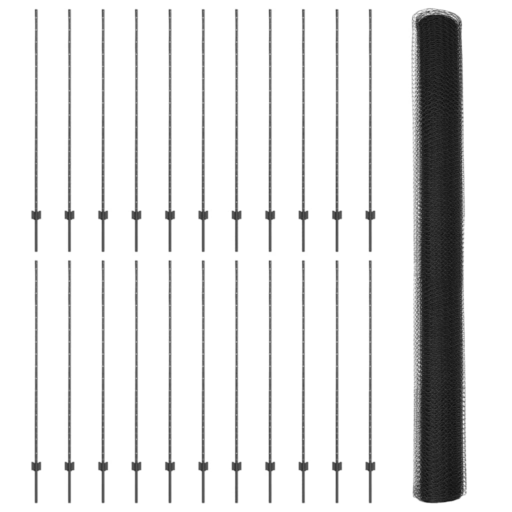 vidaXL Zaun mit Pfosten Grau 1,5 x 50 m Stahl und PVC
