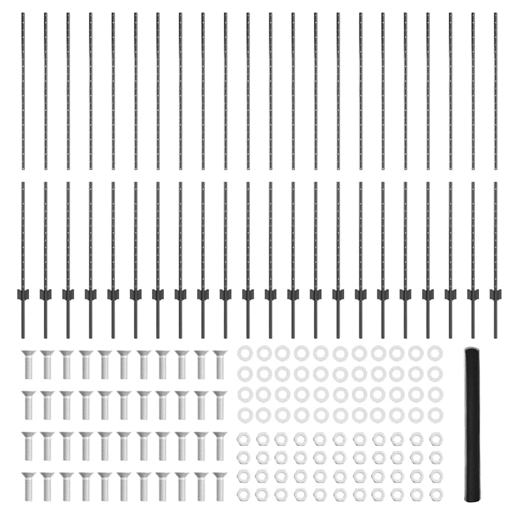 Zaun mit Pfosten Grau 1,6 x 50 m Stahl und PVC