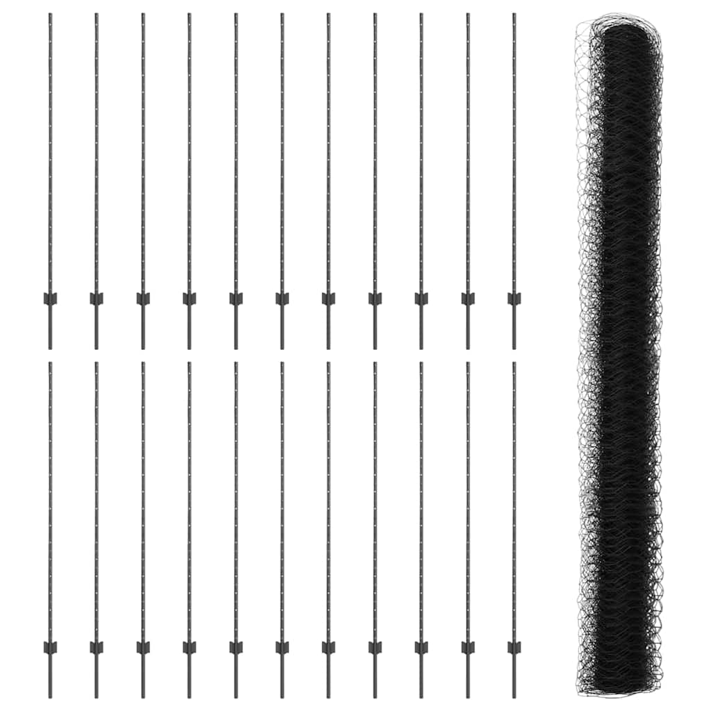 vidaXL Zaun mit Pfosten Grau 1,6 x 50 m Stahl und PVC