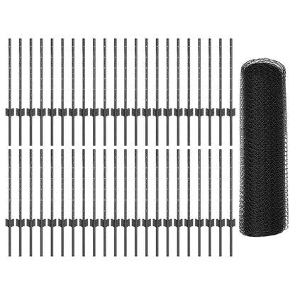 vidaXL Zaun mit Pfosten Grau 0,5 x 100 m Stahl und PVC