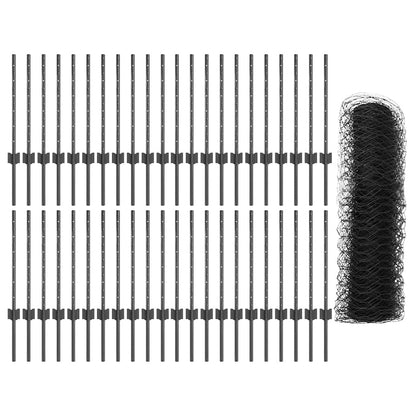 vidaXL Zaun mit Pfosten Grau 0,5 x 100 m Stahl und PVC