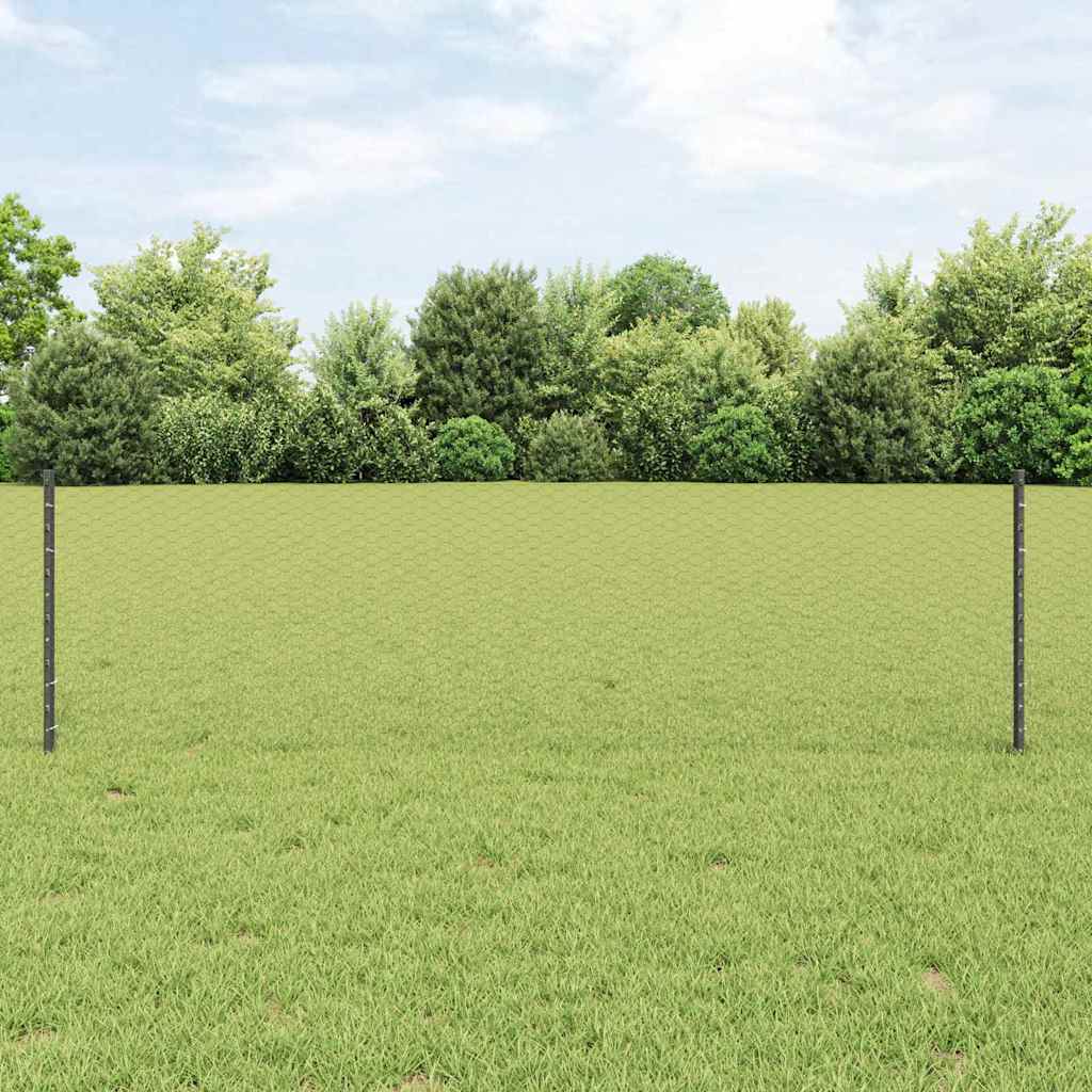 vidaXL Zaun mit Pfosten Grau 0,6 x 100 m Stahl und PVC