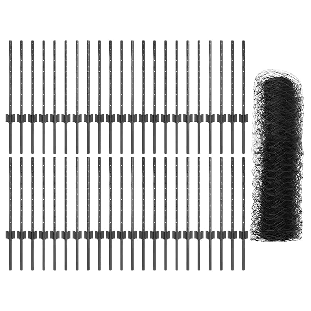 vidaXL Zaun mit Pfosten Grau 0,6 x 100 m Stahl und PVC