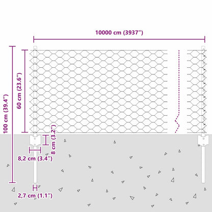 vidaXL Zaun mit Pfosten Grau 0,6 x 100 m Stahl und PVC