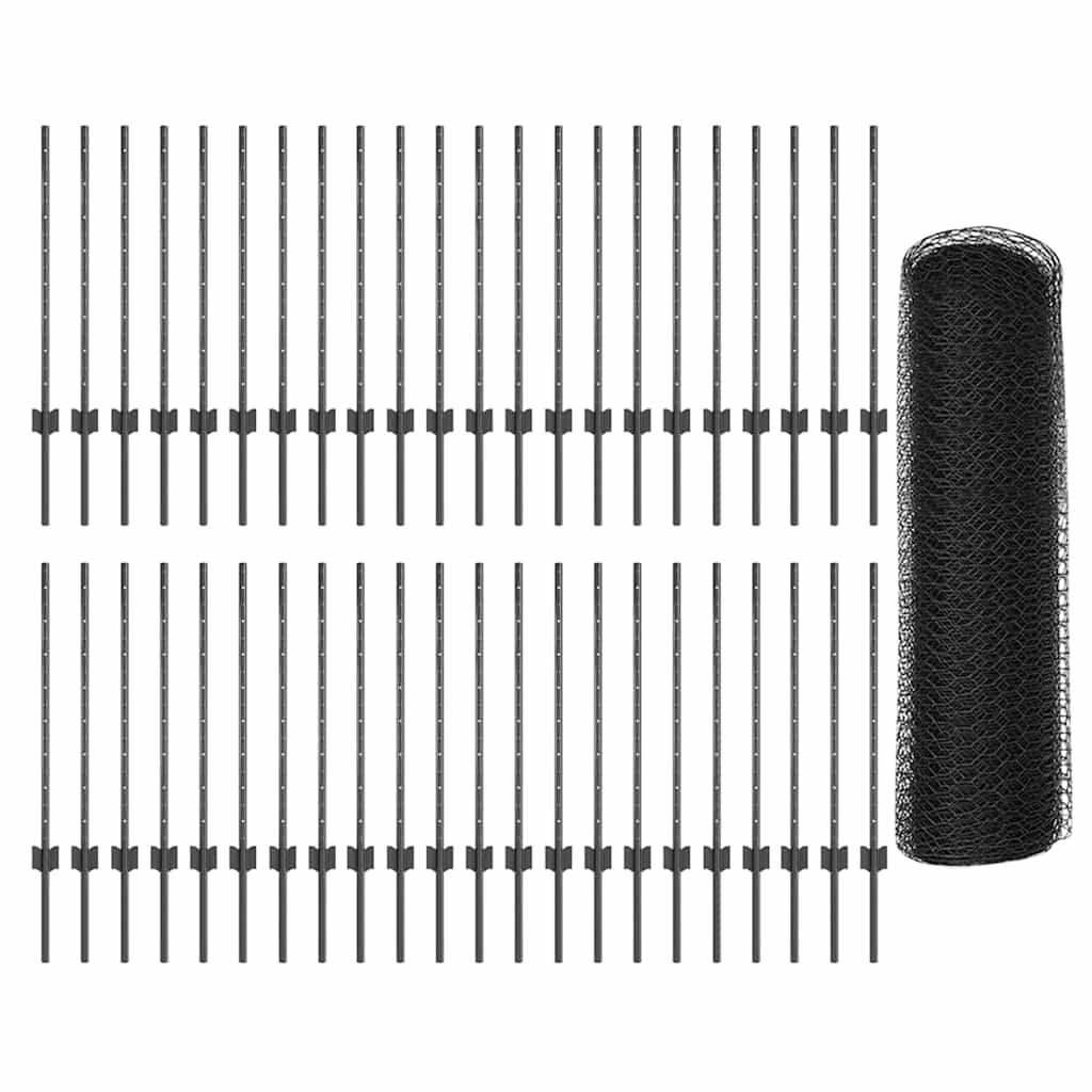vidaXL Zaun mit Pfosten Grau 0,8 x 100 m Stahl und PVC