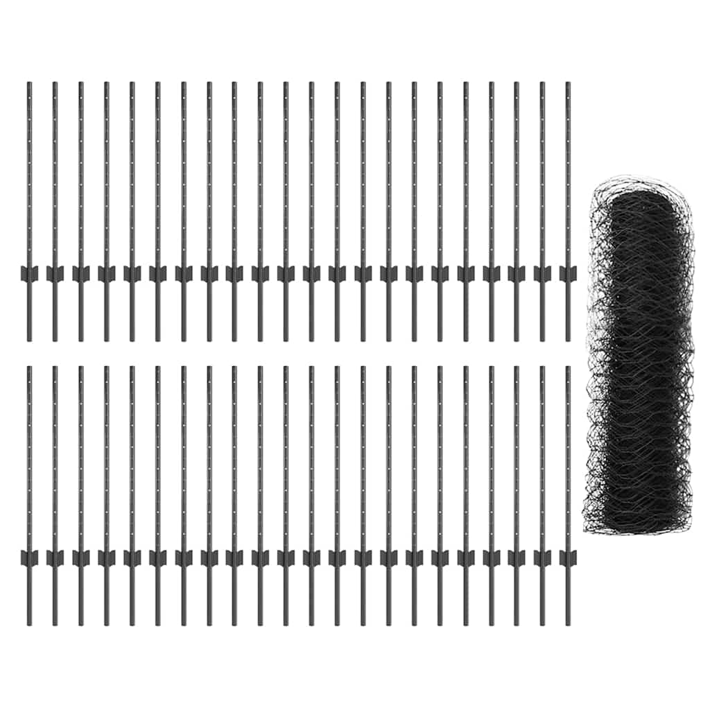 vidaXL Zaun mit Pfosten Grau 0,8 x 100 m Stahl und PVC